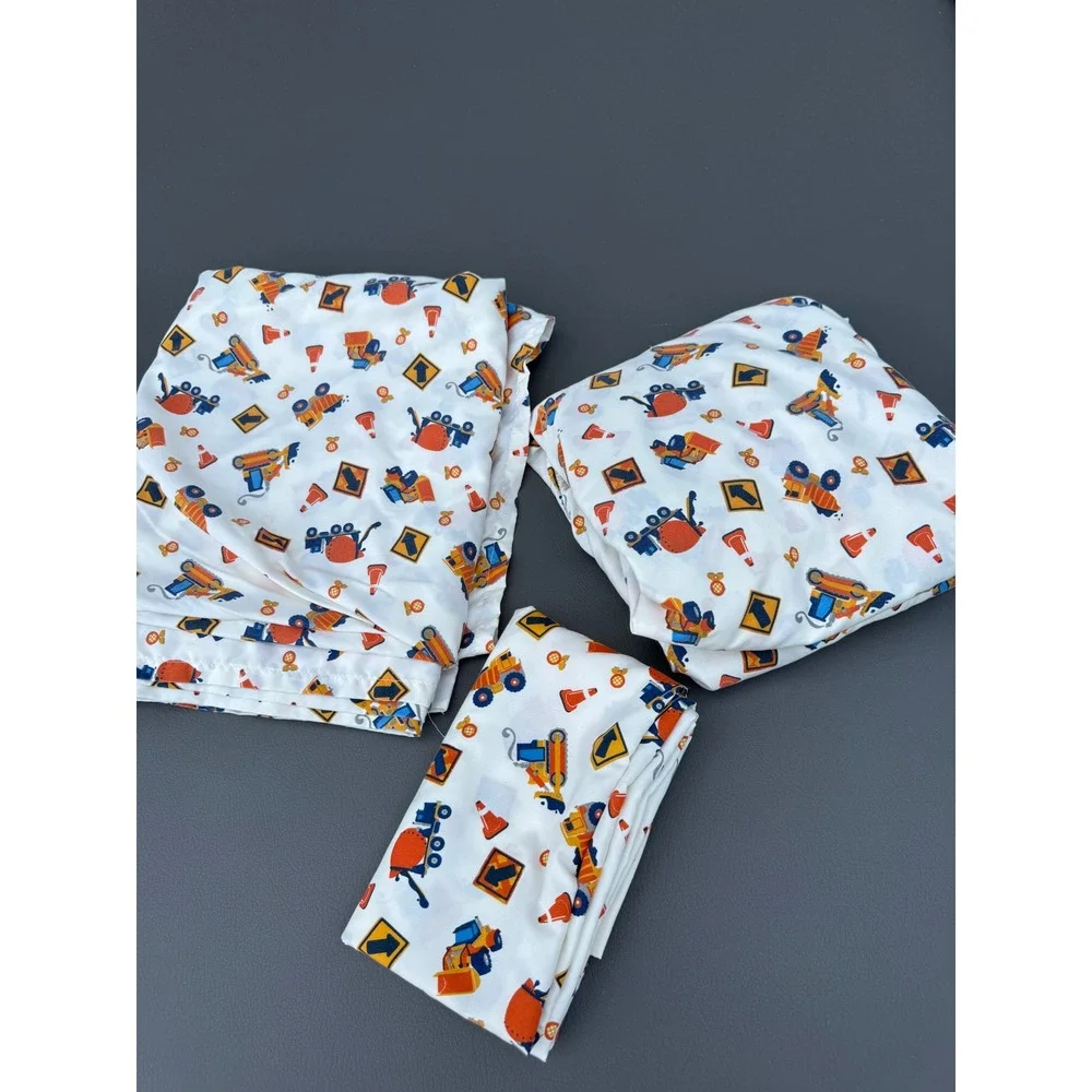 Circo Toddler Sheet Set Construction Trucks Bulldozer 3pc White Orange Blue